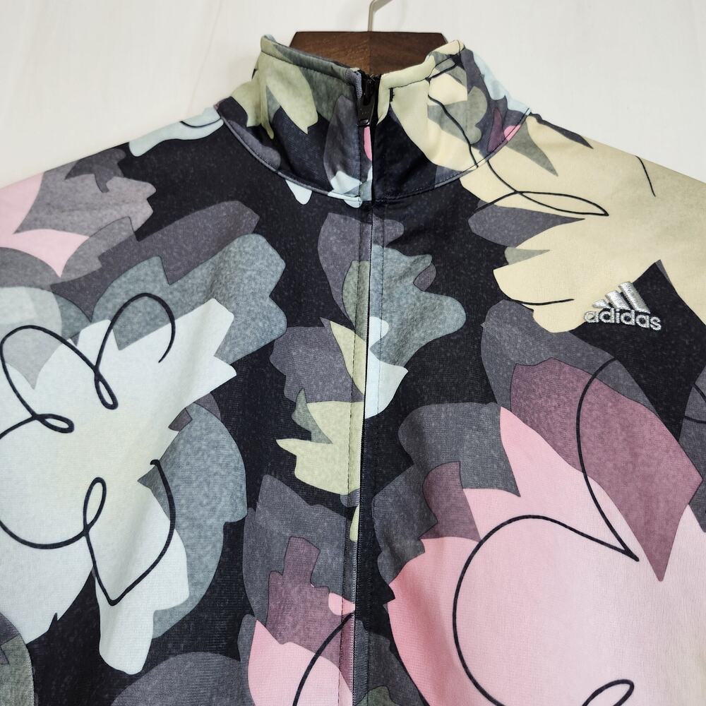 Adidas Tricot Multicolor Floral Athleisure Gym Full Zip Jacket Girls Large 14 - Picture 3 of 9